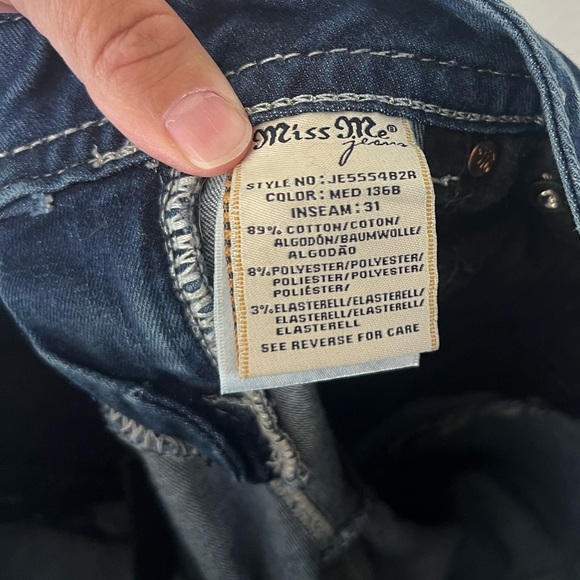 Miss Me Embellished Rhinestone Back Bootcut Low Rise Jeans Style# JE5554B2R - Picture 13 of 14